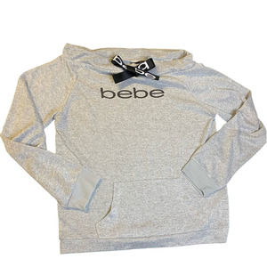 Bebe Sleepwear Gray Off Shoulder Pullover Black Ribbon Size Large